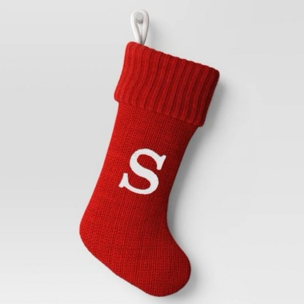 NEW Wondershop Red Knit Monogram Christmas Stocking Letter S Cozy Festive Decor